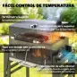 Barbacoa de Carbón con Bandeja Ajustable Estantes Plegables Ruedas Termómetro Tapa Chimenea Ventilaciones y Cesta