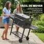 Barbacoa de Carbón con Bandeja Ajustable Estantes Plegables Ruedas Termómetro Tapa Chimenea Ventilaciones y Cesta