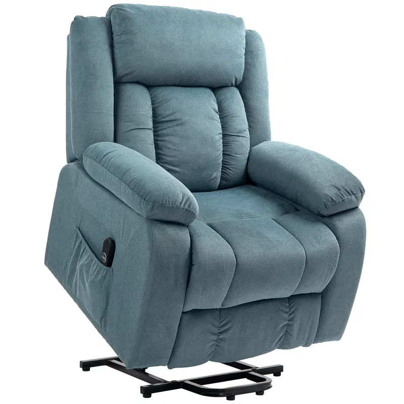 Sillón Relax Reclinable Eléctrico Levanta Personas con Puerto USB Control Remoto Asiento Ancho Reposapiés Azul