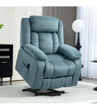 Sillón Relax Reclinable Eléctrico Levanta Personas con Puerto USB Control Remoto Asiento Ancho Reposapiés Azul