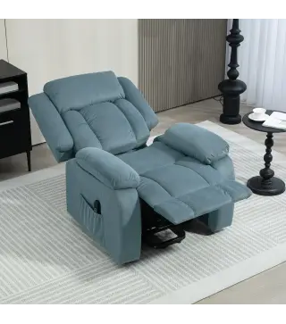 Sillón Relax Reclinable Eléctrico Levanta Personas con Puerto USB Control Remoto Asiento Ancho Reposapiés Azul