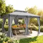 Cenador para Jardín 3x4 m Pabellón de Jardín Gazebo con Doble Techo 6 Paredes Laterales Estructura Metálica Gris Oscuro