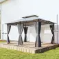 Cenador para Jardín 3x4 m Pabellón de Jardín Gazebo con Doble Techo 6 Paredes Laterales Estructura Metálica Gris Oscuro