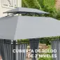 Cenador para Jardín 3x4 m Pabellón de Jardín Gazebo con Doble Techo 6 Paredes Laterales Estructura Metálica Gris Oscuro