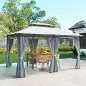 Cenador para Jardín 3x4 m Pabellón de Jardín Gazebo con Doble Techo 6 Paredes Laterales Estructura Metálica Gris Oscuro