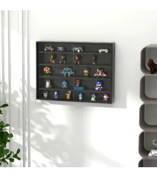 Vitrina de Pared Vitrina de Madera con Estantes Ajustables y 2 Puertas Correderas de Cristal 80x9,5x60 cm Negro