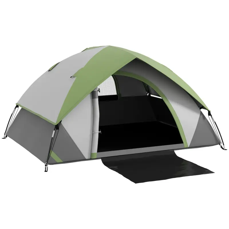 Tienda de Campaña Plegable para 2 Personas con Ventana y Bolsa Impermeable 3000 mm 210x150x110 cm Gris y Verde