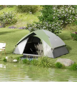 Tienda de Campaña Plegable para 2 Personas con Ventana y Bolsa Impermeable 3000 mm 210x150x110 cm Gris y Verde