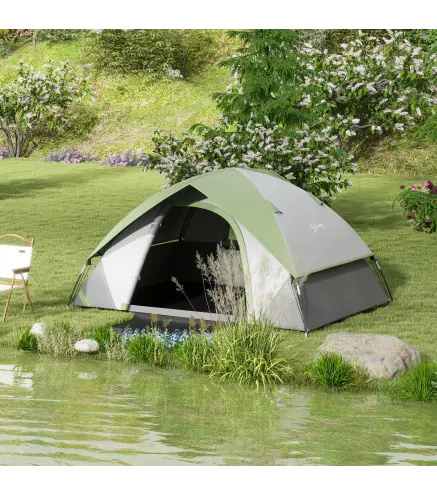 Tienda de Campaña Plegable para 2 Personas con Ventana y Bolsa Impermeable 3000 mm 210x150x110 cm Gris y Verde