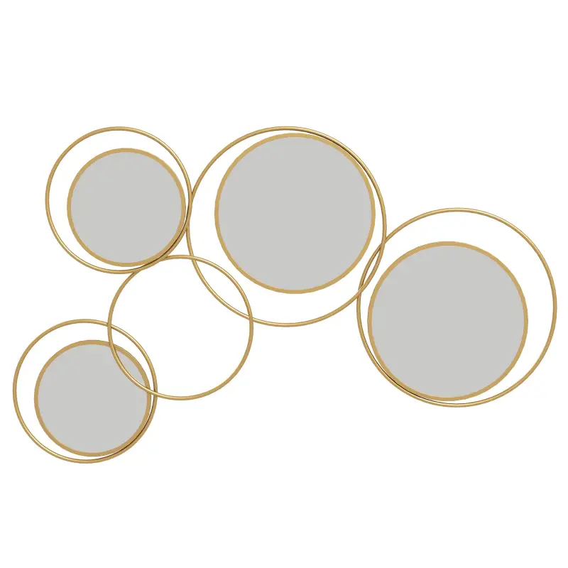 Espejo Decorativo de Pared de Metal 3D Decoración con 4 Espejos Redondos para Salón Dormitorio Pasillo 110x68 cm Dorado