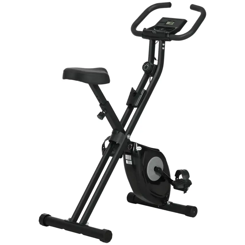 Bicicleta Estática Plegable con 8 Niveles de Resistencia Magnética Pantalla LCD y Asiento Regulable 43x85x109cm Negro