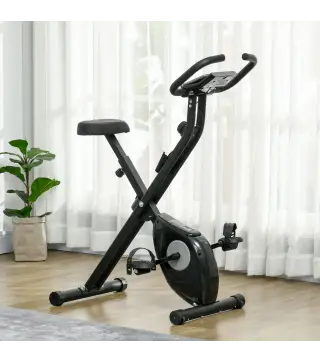 Bicicleta Estática Plegable con 8 Niveles de Resistencia Magnética Pantalla LCD y Asiento Regulable 43x85x109cm Negro