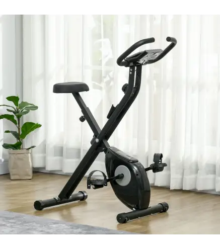 Bicicleta Estática Plegable con 8 Niveles de Resistencia Magnética Pantalla LCD y Asiento Regulable 43x85x109cm Negro