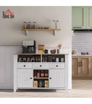 Aparador de Cocina Mesa para Televisores de 50 Pulgadas con 3 Cajones 2 Puertas 120x38x81,5 cm Blanco