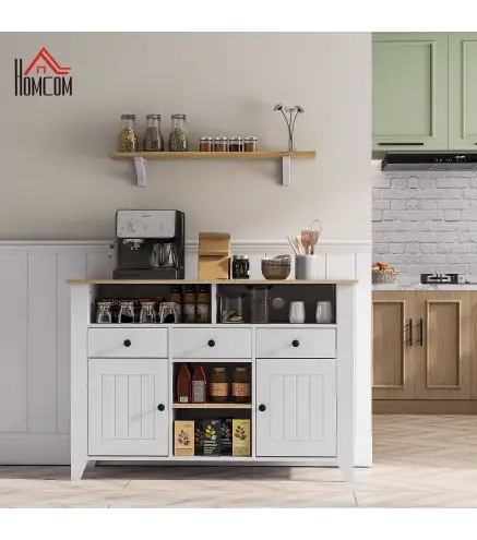 Aparador de Cocina Mesa para Televisores de 50 Pulgadas con 3 Cajones 2 Puertas 120x38x81,5 cm Blanco