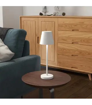 Lámpara de Mesita de Noche con Luces LED Lámpara de Mesa Inalámbrica USB-C Recargable 3 Colores Ø11,2x36,5 cm Blanco