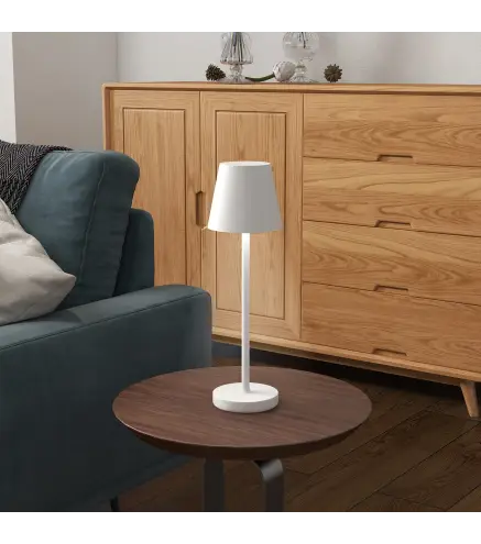 Lámpara de Mesita de Noche con Luces LED Lámpara de Mesa Inalámbrica USB-C Recargable 3 Colores Ø11,2x36,5 cm Blanco