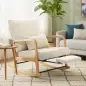 Silla Mecedora Nórdica con Reposapiés Respaldo Ajustable Mecedora de Pana Patas de Madera y Reposabrazos Cojín Crema