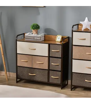 Cómoda para Dormitorio con 7 Cajones Plegables Parte Superior de Madera y Marco Metálico 80x29x78,5 cm Multicolor