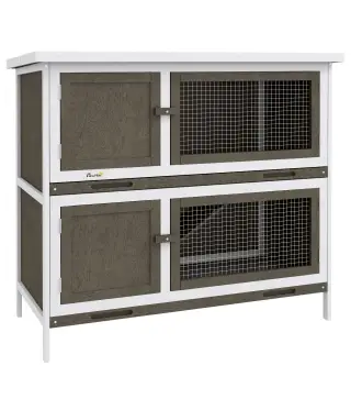 Conejera de Madera Jaula para Conejos de 2 Pisos 97x44x91 cm Techo Asfáltico Puertas Bandejas Extraíbles Marrón