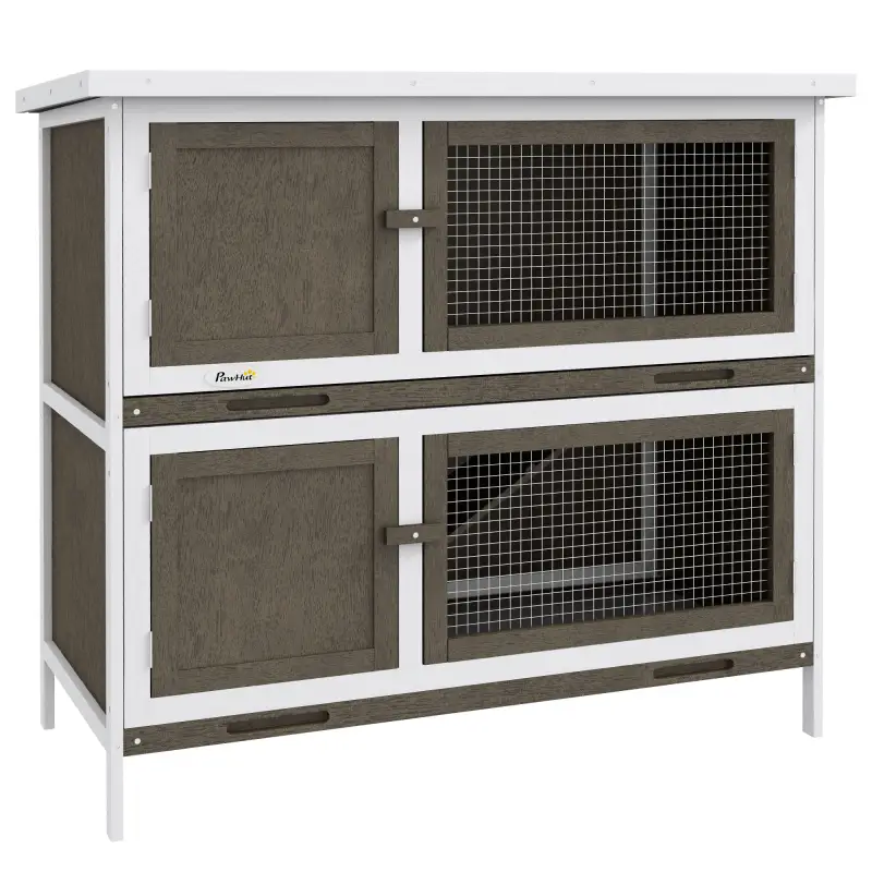 Conejera de Madera Jaula para Conejos de 2 Pisos 97x44x91 cm Techo Asfáltico Puertas Bandejas Extraíbles Marrón