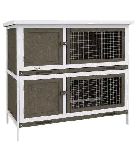 Conejera de Madera Jaula para Conejos de 2 Pisos 97x44x91 cm Techo Asfáltico Puertas Bandejas Extraíbles Marrón