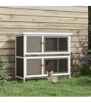 Conejera de Madera Jaula para Conejos de 2 Pisos 97x44x91 cm Techo Asfáltico Puertas Bandejas Extraíbles Marrón