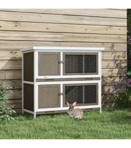 Conejera de Madera Jaula para Conejos de 2 Pisos 97x44x91 cm Techo Asfáltico Puertas Bandejas Extraíbles Marrón
