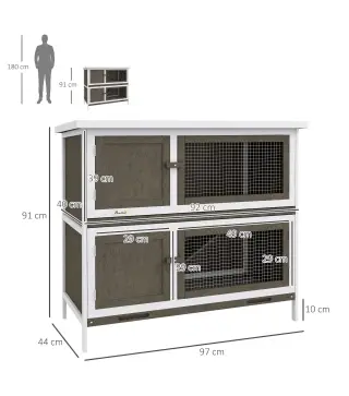 Conejera de Madera Jaula para Conejos de 2 Pisos 97x44x91 cm Techo Asfáltico Puertas Bandejas Extraíbles Marrón