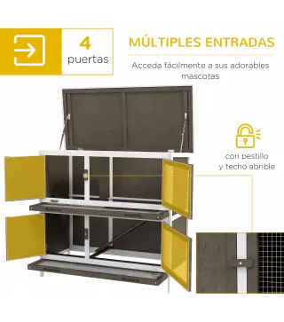 Conejera de Madera Jaula para Conejos de 2 Pisos 97x44x91 cm Techo Asfáltico Puertas Bandejas Extraíbles Marrón