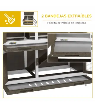 Conejera de Madera Jaula para Conejos de 2 Pisos 97x44x91 cm Techo Asfáltico Puertas Bandejas Extraíbles Marrón