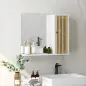 Espejo de Baño 60x50 cm Espejo de Pared con Puerta de Listones de Bambú Estantes de Almacenaje Blanco y Natural
