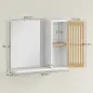 Espejo de Baño 60x50 cm Espejo de Pared con Puerta de Listones de Bambú Estantes de Almacenaje Blanco y Natural