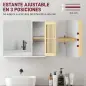Espejo de Baño 60x50 cm Espejo de Pared con Puerta de Listones de Bambú Estantes de Almacenaje Blanco y Natural