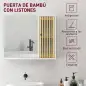Espejo de Baño 60x50 cm Espejo de Pared con Puerta de Listones de Bambú Estantes de Almacenaje Blanco y Natural