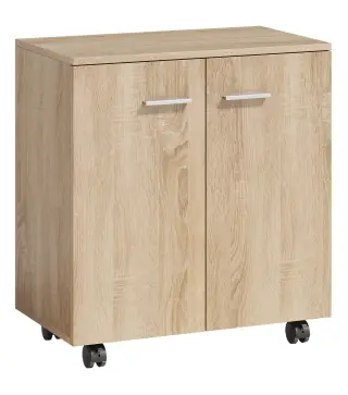 Aparador de Salón conRuedas 2 Puertas y Estantes para Sala de Estar Dormitorio Oficina 60x35x65 cm Natural