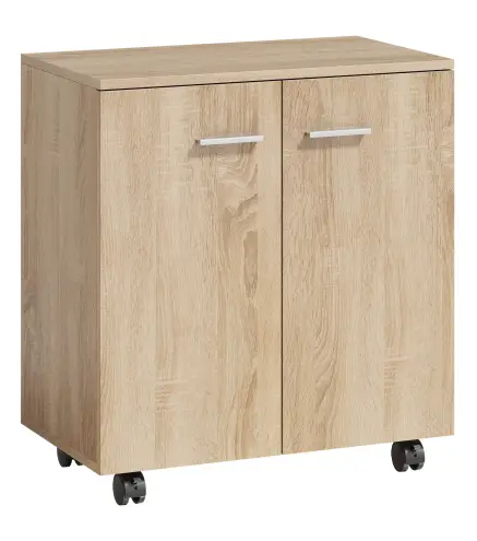 Aparador de Salón conRuedas 2 Puertas y Estantes para Sala de Estar Dormitorio Oficina 60x35x65 cm Natural