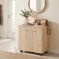 Aparador de Salón conRuedas 2 Puertas y Estantes para Sala de Estar Dormitorio Oficina 60x35x65 cm Natural