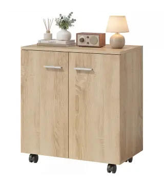 Aparador de Salón conRuedas 2 Puertas y Estantes para Sala de Estar Dormitorio Oficina 60x35x65 cm Natural