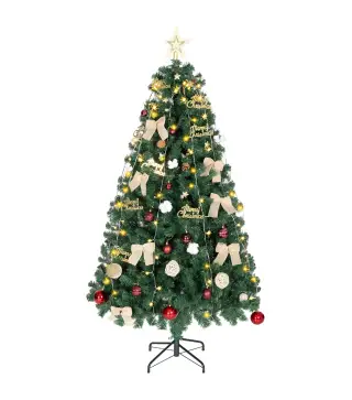 Árbol de Navidad 180 cm con Adornos 200 Luces LED Blanco Cálido 8 Modos de Iluminación 650 Ramas Verde