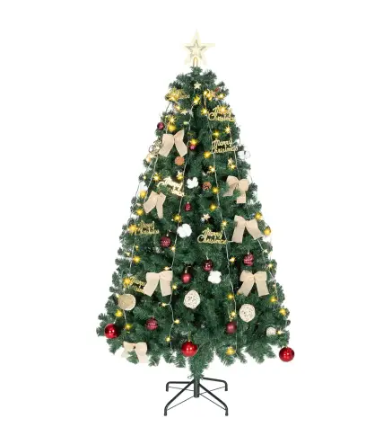 Árbol de Navidad 180 cm con Adornos 200 Luces LED Blanco Cálido 8 Modos de Iluminación 650 Ramas Verde