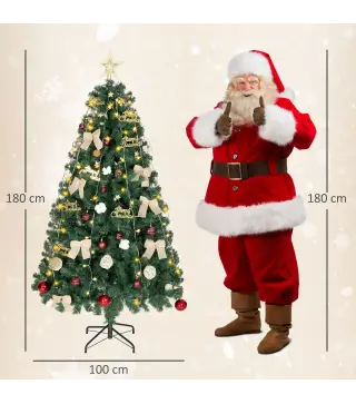 Árbol de Navidad 180 cm con Adornos 200 Luces LED Blanco Cálido 8 Modos de Iluminación 650 Ramas Verde