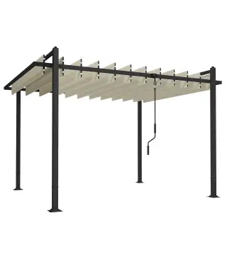 Pérgola de Jardín 3x3,8 m con Techo de Lamas Ajustable a 90° Manivela Estructura de Aluminio y Acero UPF50+ Beige