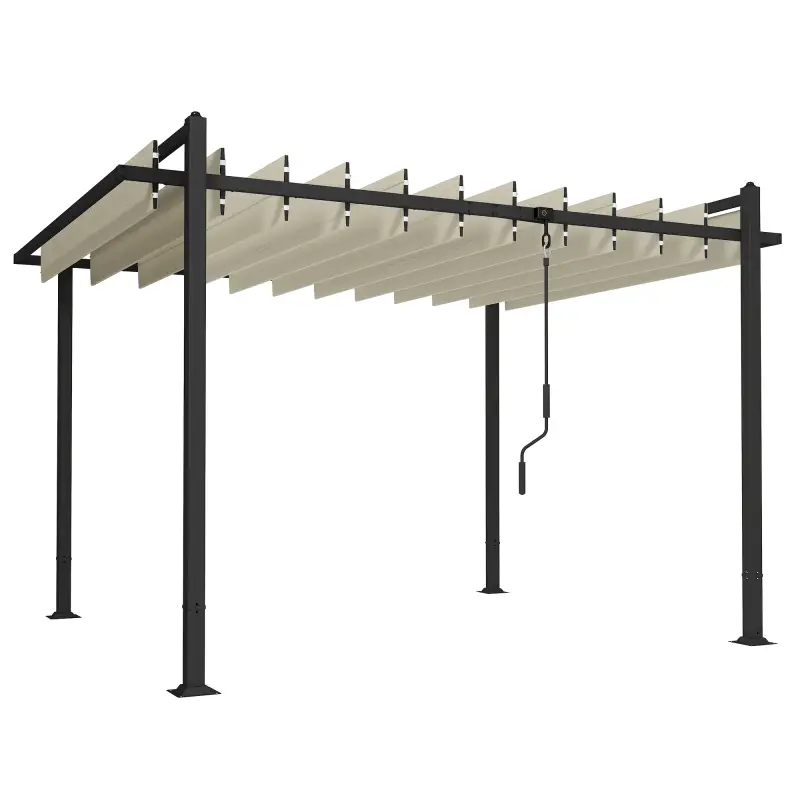 Pérgola de Jardín 3x3,8 m con Techo de Lamas Ajustable a 90° Manivela Estructura de Aluminio y Acero UPF50+ Beige