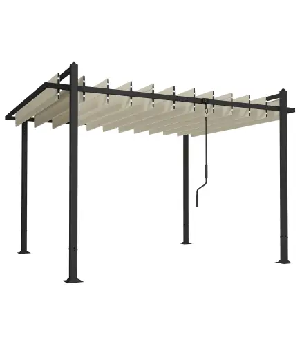 Pérgola de Jardín 3x3,8 m con Techo de Lamas Ajustable a 90° Manivela Estructura de Aluminio y Acero UPF50+ Beige