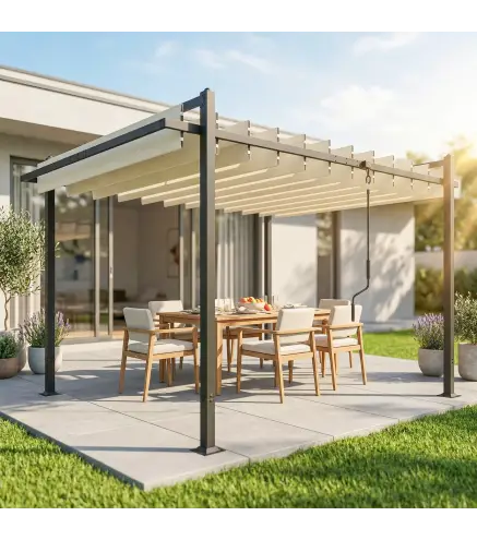 Pérgola de Jardín 3x3,8 m con Techo de Lamas Ajustable a 90° Manivela Estructura de Aluminio y Acero UPF50+ Beige