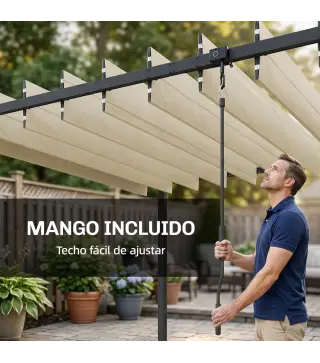 Pérgola de Jardín 3x3,8 m con Techo de Lamas Ajustable a 90° Manivela Estructura de Aluminio y Acero UPF50+ Beige