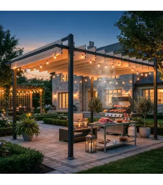 Pérgola de Jardín 3x3,8 m con Techo de Lamas Ajustable a 90° Manivela Estructura de Aluminio y Acero UPF50+ Beige