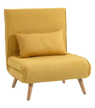 Sofá Cama Individual Plegable con Respaldo Ajustable 5 Posiciones Sillón Cama Tapizado con Cojín 72x75x85 cm Amarillo
