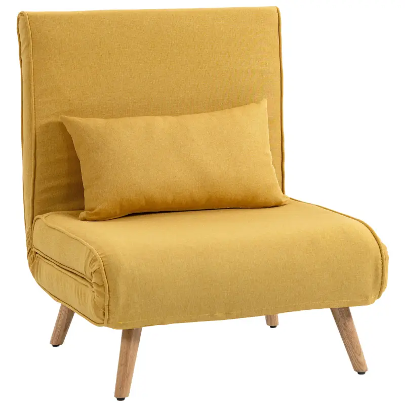 Sofá Cama Individual Plegable con Respaldo Ajustable 5 Posiciones Sillón Cama Tapizado con Cojín 72x75x85 cm Amarillo